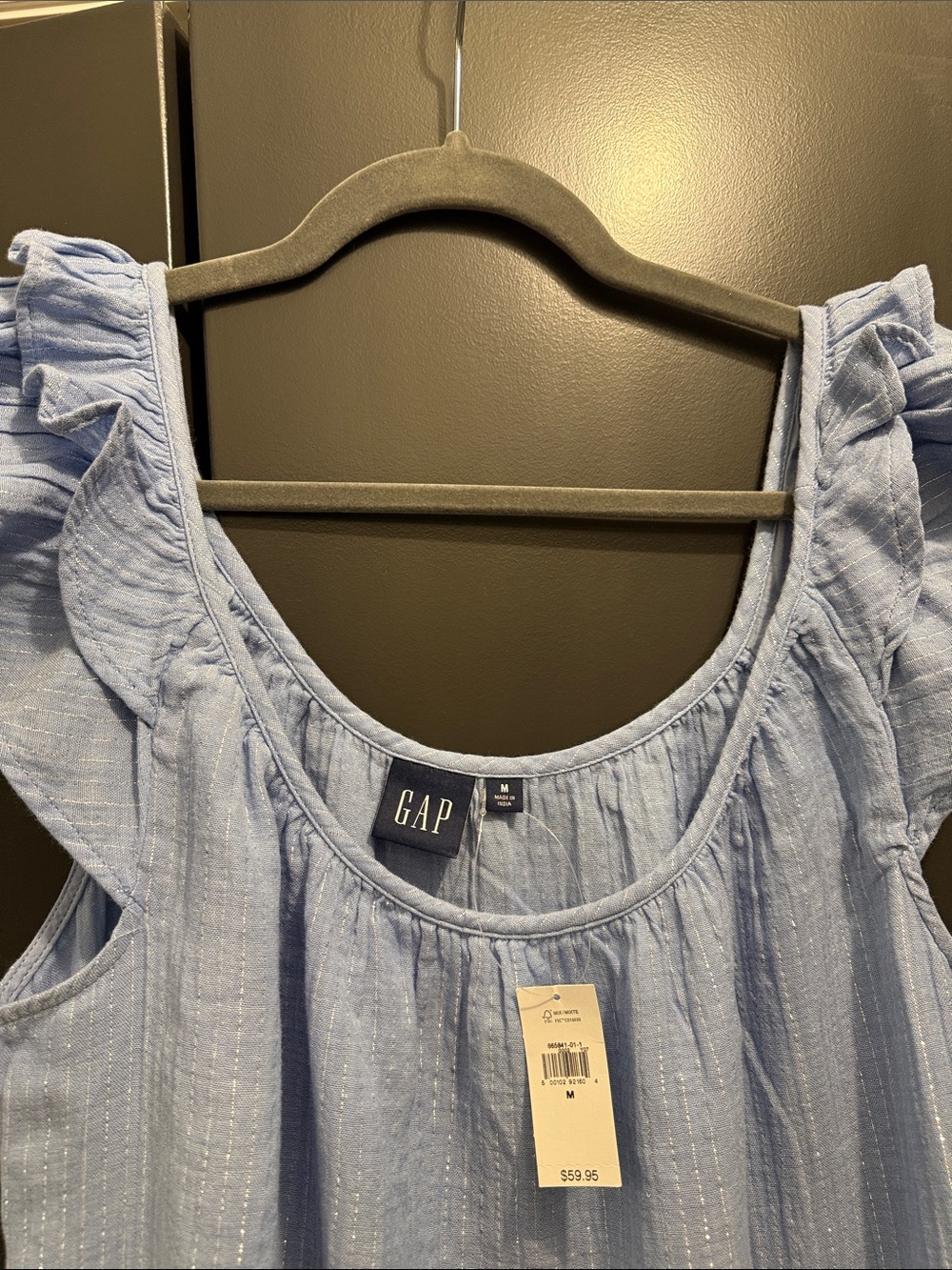 GAP Light Blue Ruffle-Shoulder Casual Dress - Picture 6 of 7
